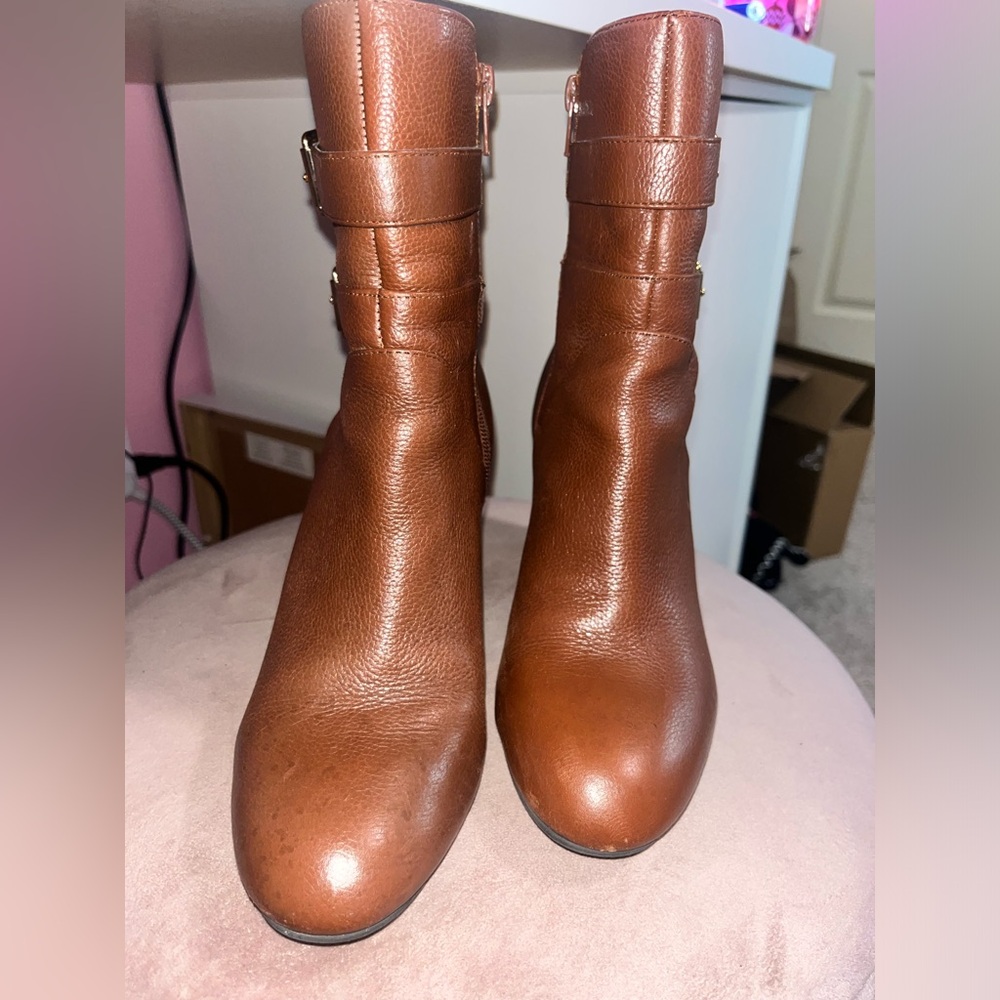 Nine West Women's Brown Leather Booties Size 7.5 - Picture 6 of 11